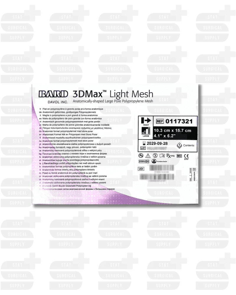 BARD 0117321 - 3DMax™ Light Mesh, Large Right, 4.1 in x 6.2 in (10.3 cm x 15.7 cm) BARD 0117321 - Professional Surgical supplies product for healthcare facilities