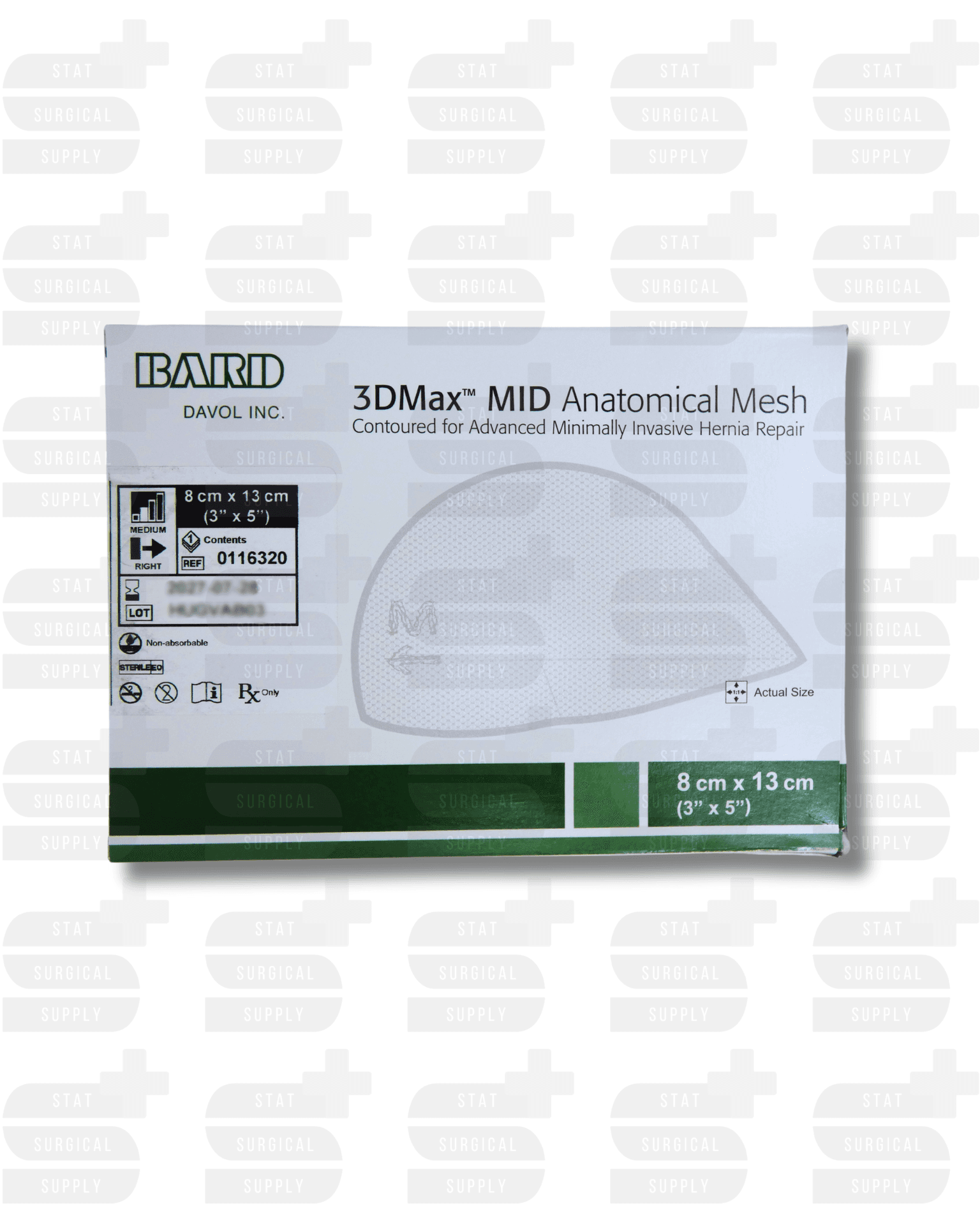 BARD 0116320 3DMax™ MID Anatomical Mesh, Medium Right, 8 BARD - Model 0116320